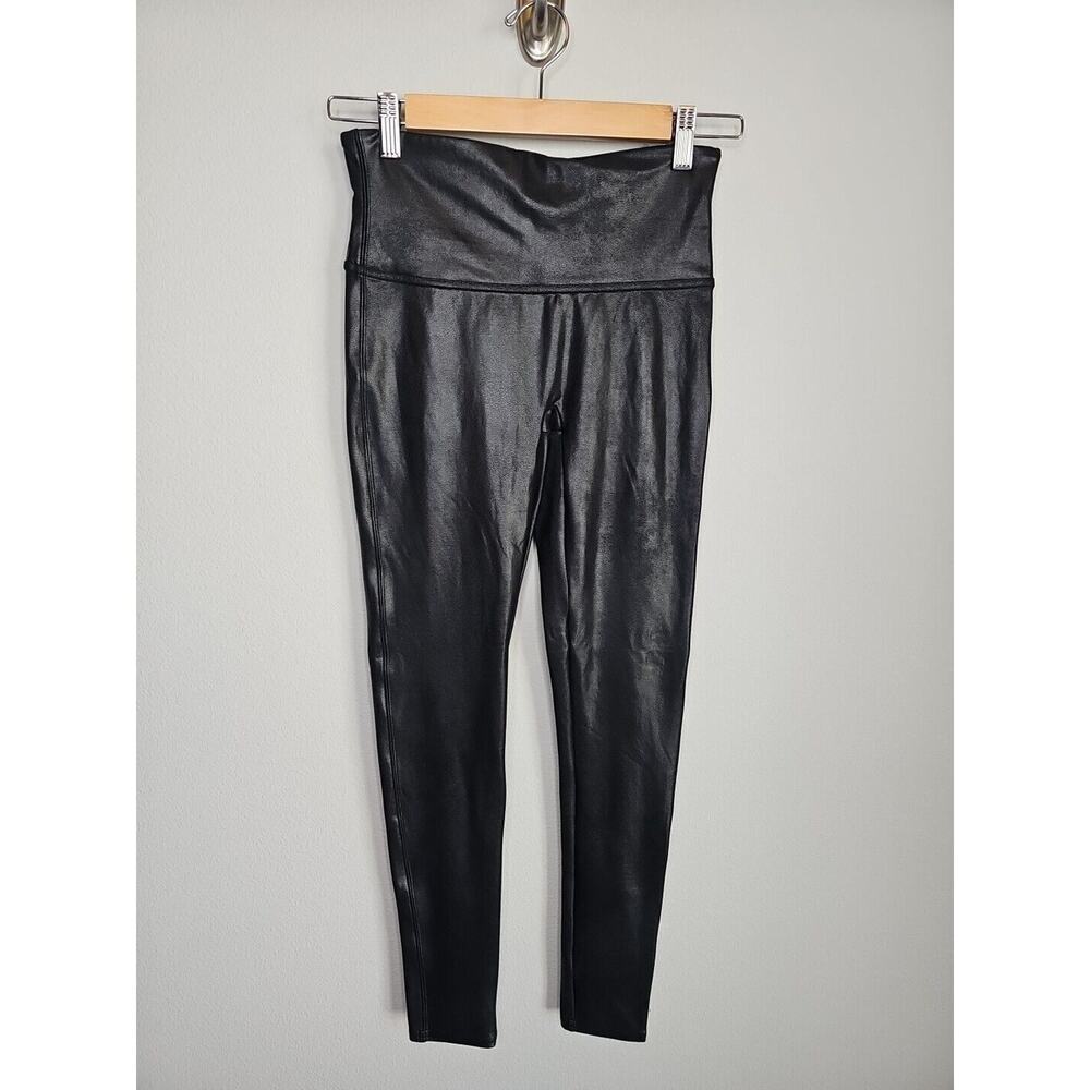SPANX Women's Black Stretch Faux Leather High Waist Activewear Pants Size Medium